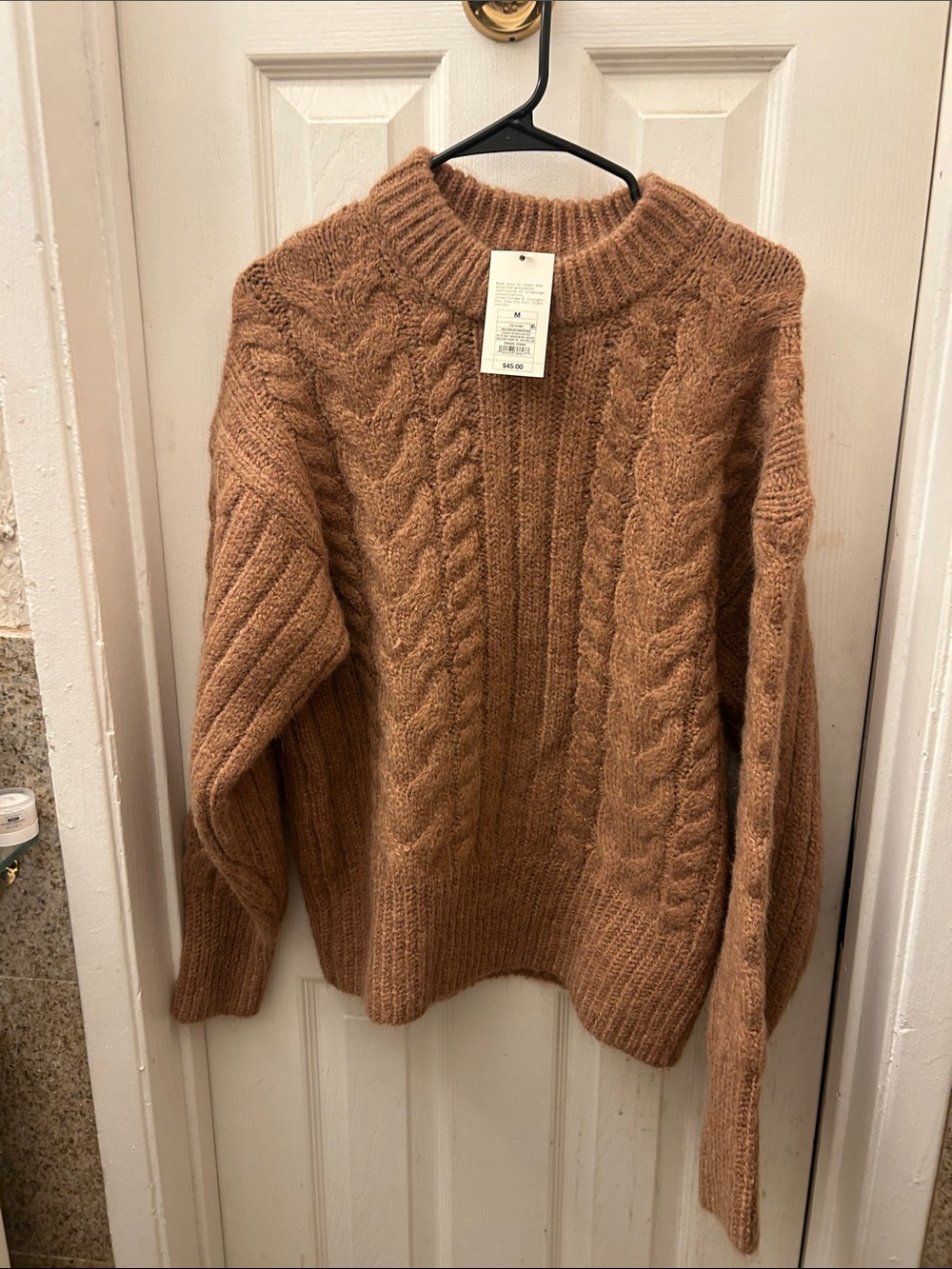 a new day Men's Cable Knit Crewneck Sweater - Rust Brown